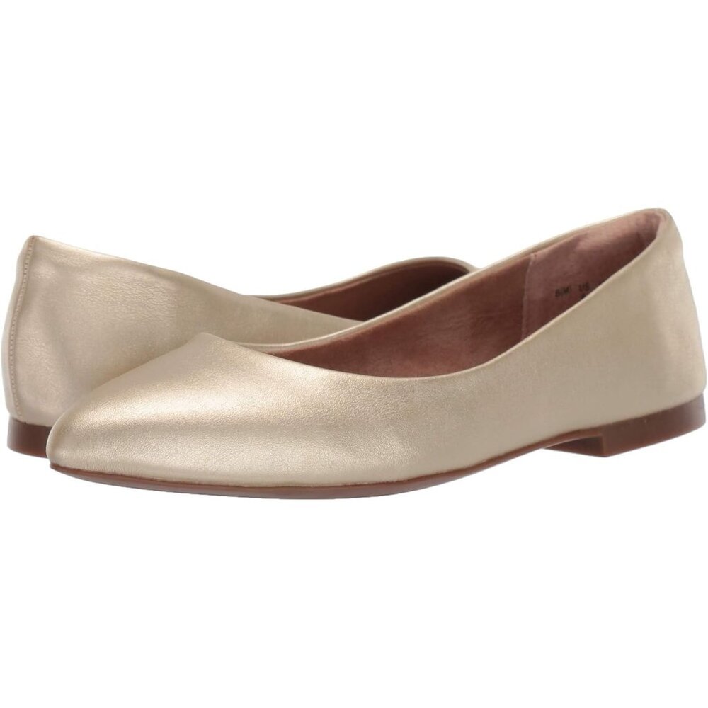 Women's Gold Faux Suede Pointed Toe Padded Insole Ballet Flat Loafers Shoes - Picture 7 of 9